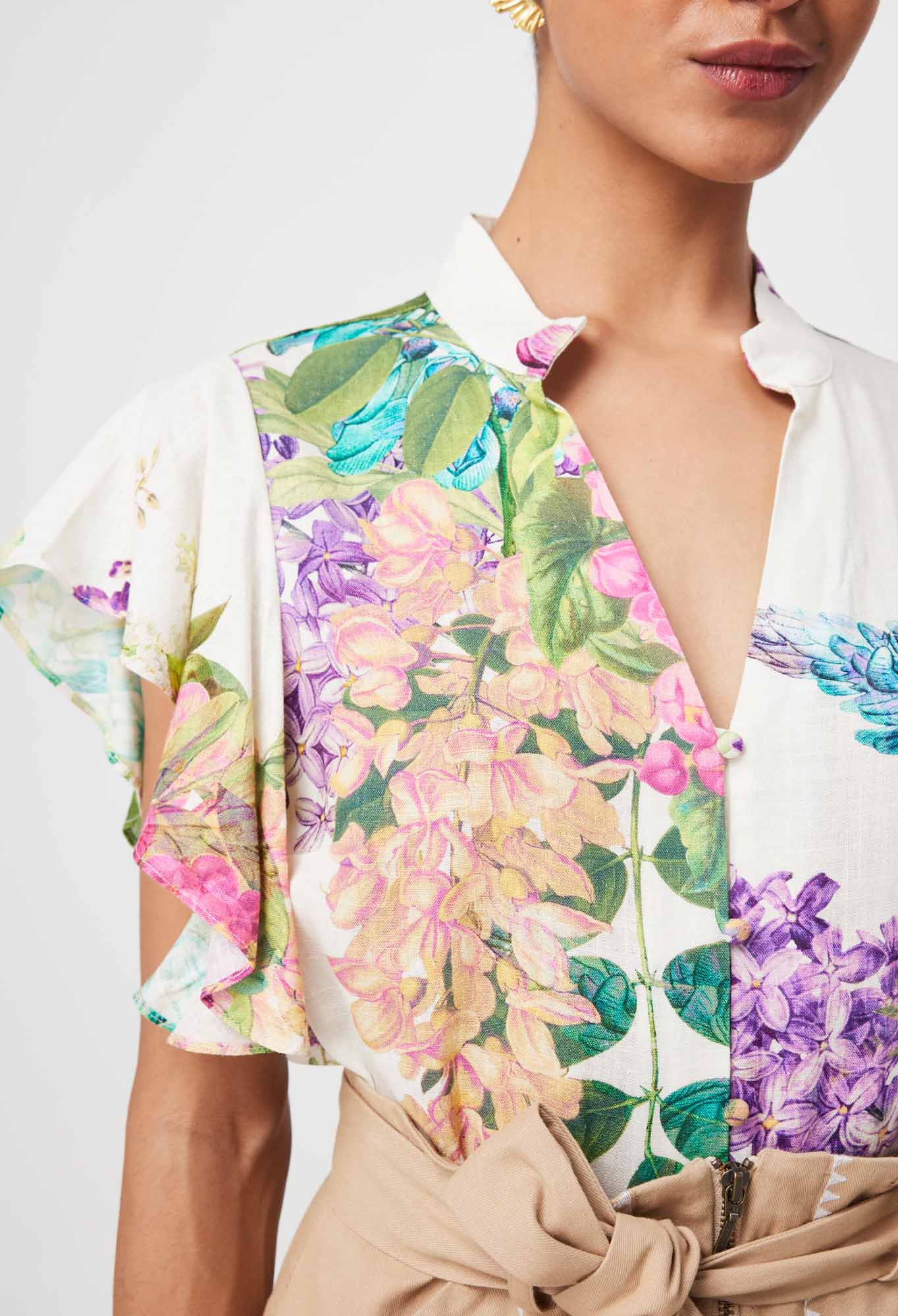 Tierra Linen Top in Wisteria Alba