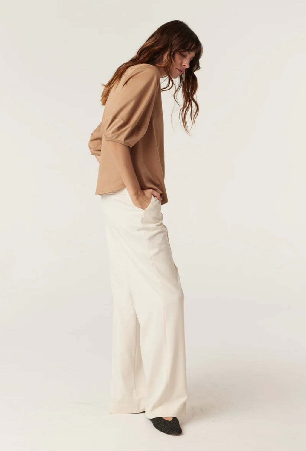 Pima Lantern Sleeve Tee, Camel