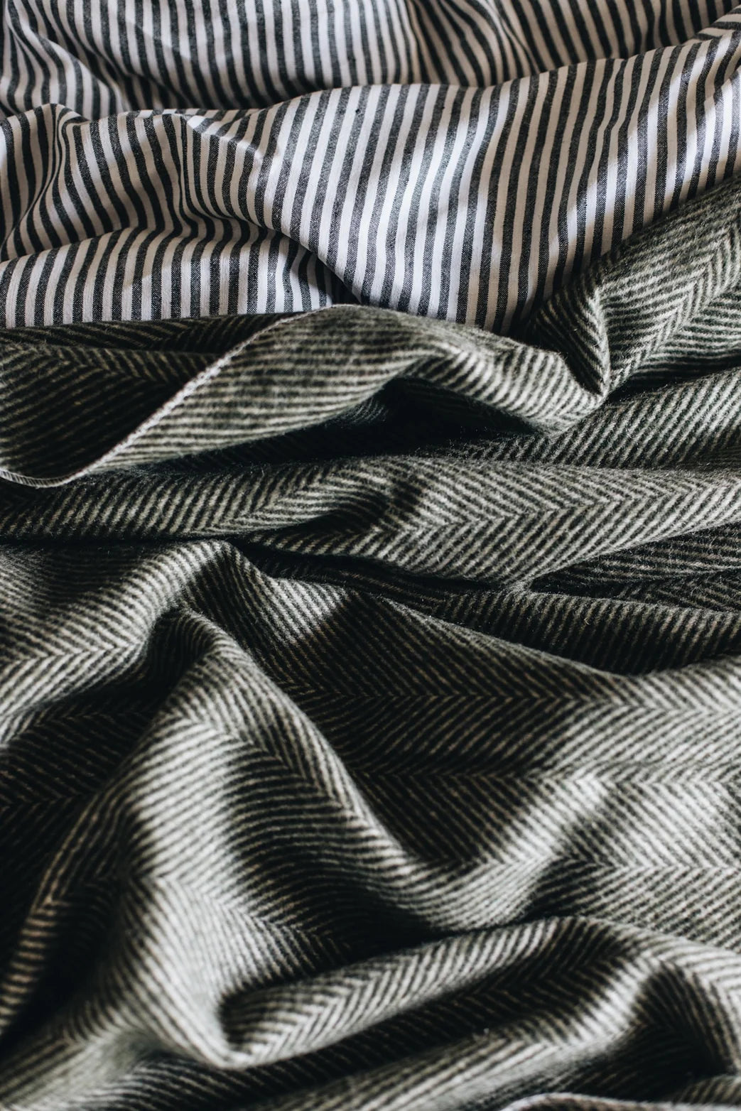 The Grampians Goods Co Herringbone Wool Blanket in Bayleaf