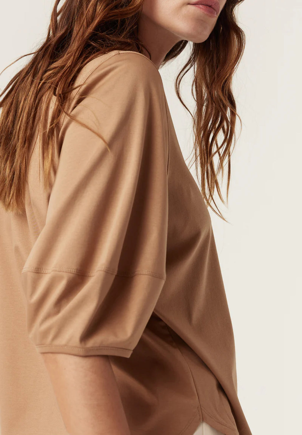 Pima Lantern Sleeve Tee, Camel