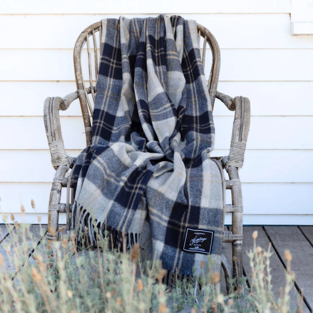The Grampians Goods Co Heritage Wool Blanket in Navy