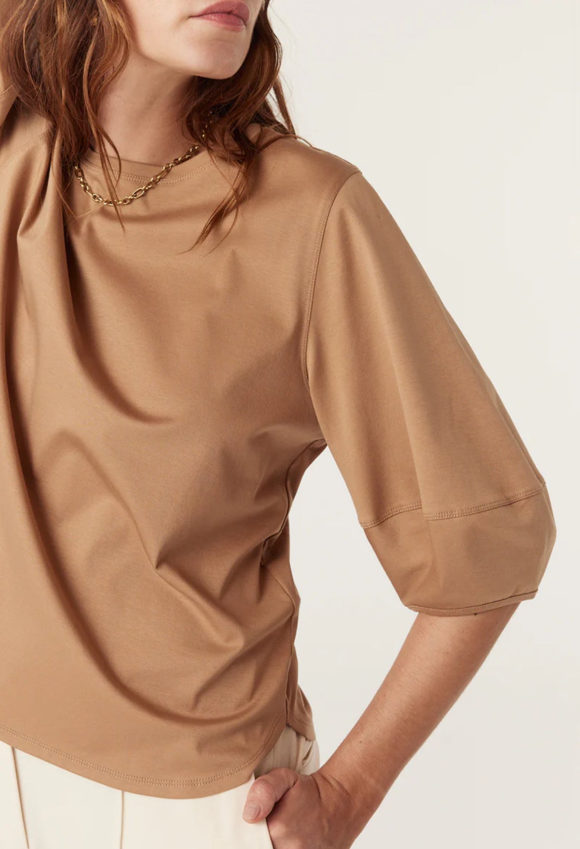 Pima Lantern Sleeve Tee, Camel