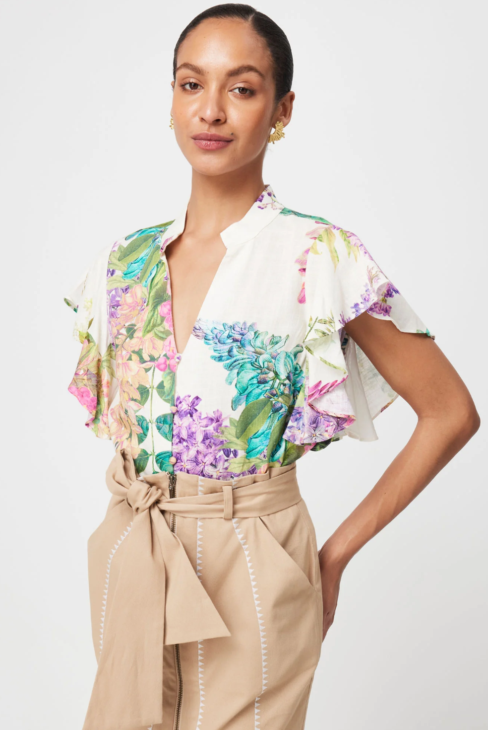 Tierra Linen Top in Wisteria Alba