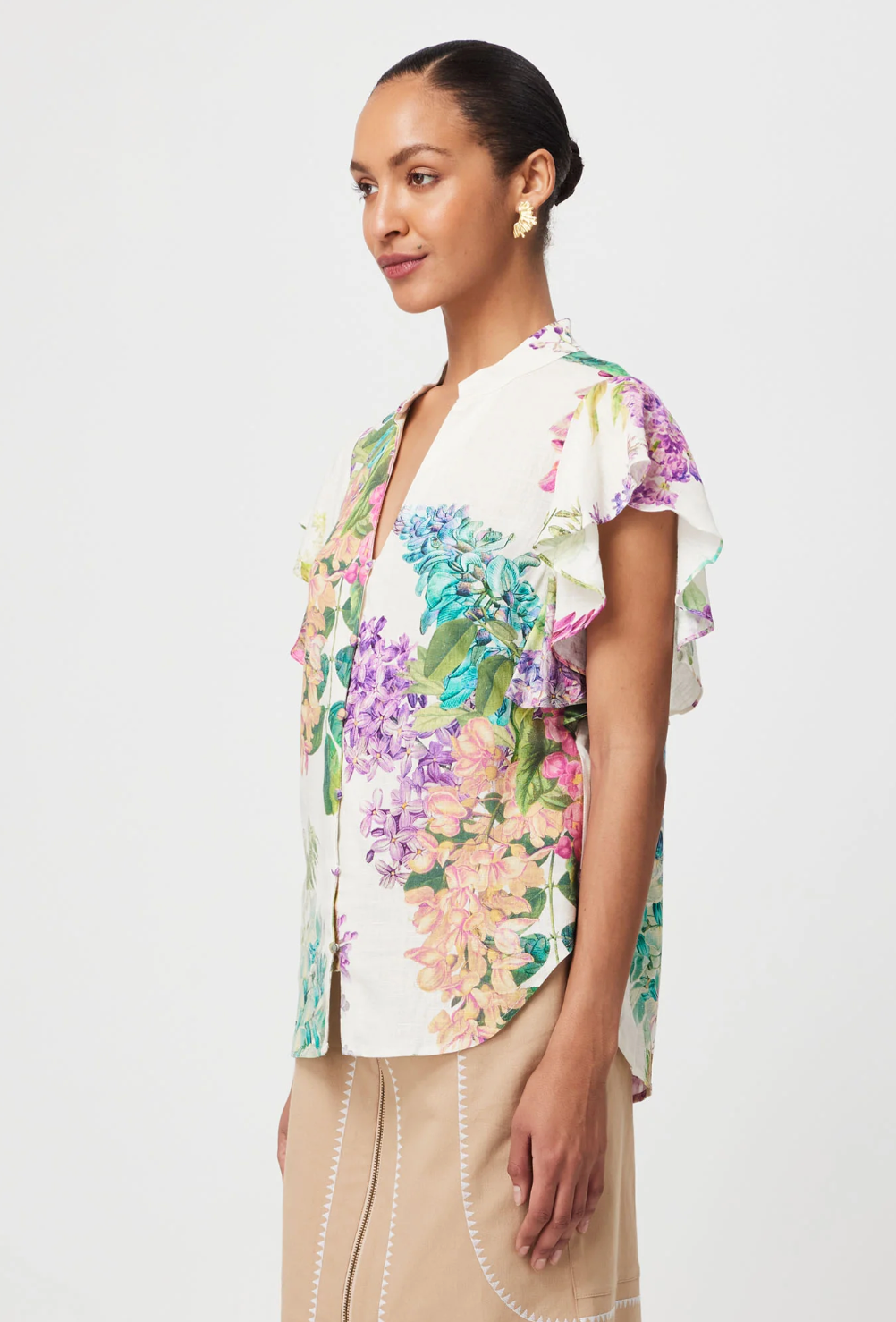Tierra Linen Top in Wisteria Alba